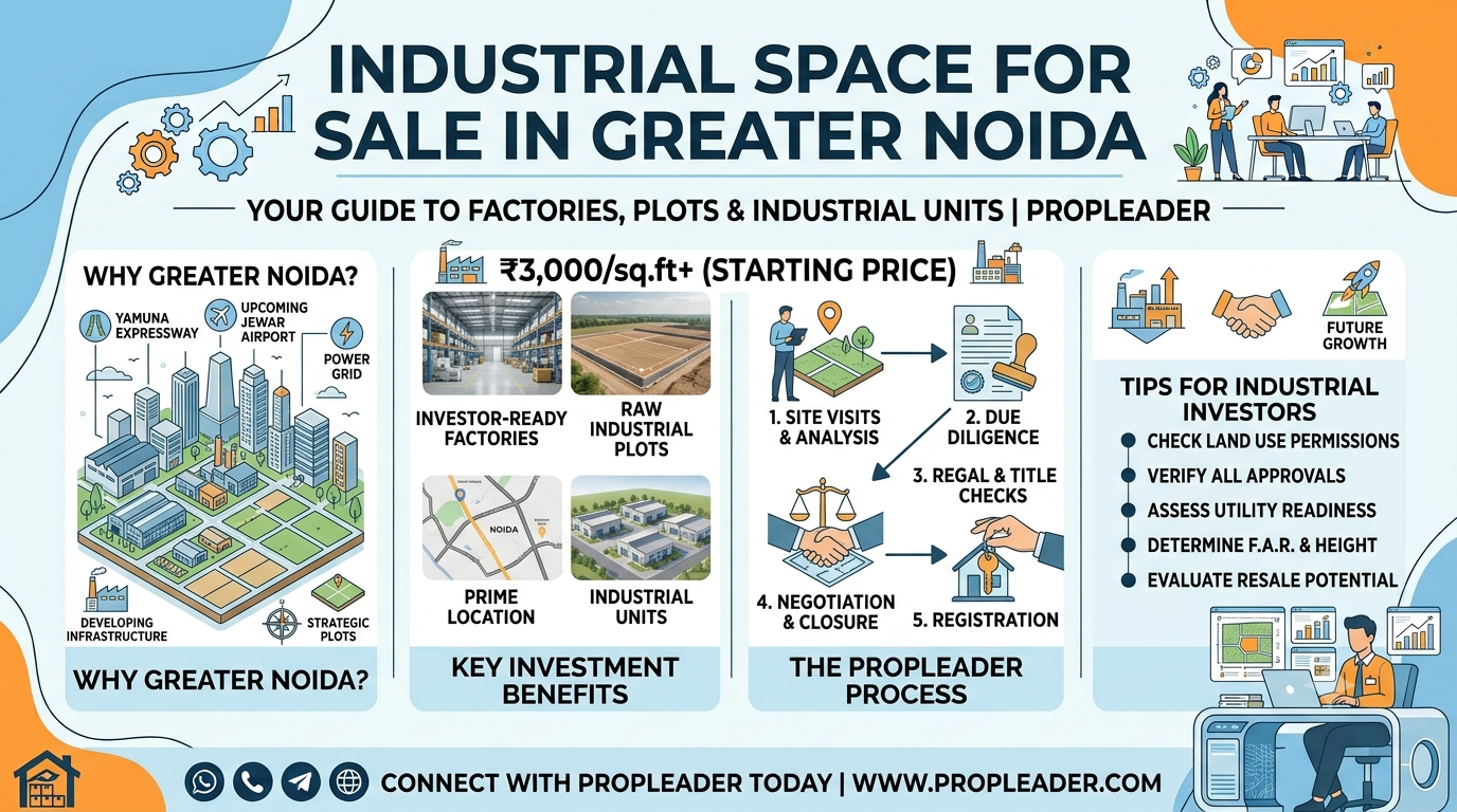 Industrial Space for Sale in Greater Noida (₹3,000/sq.ft+) | Factories, Plots & Industrial Units